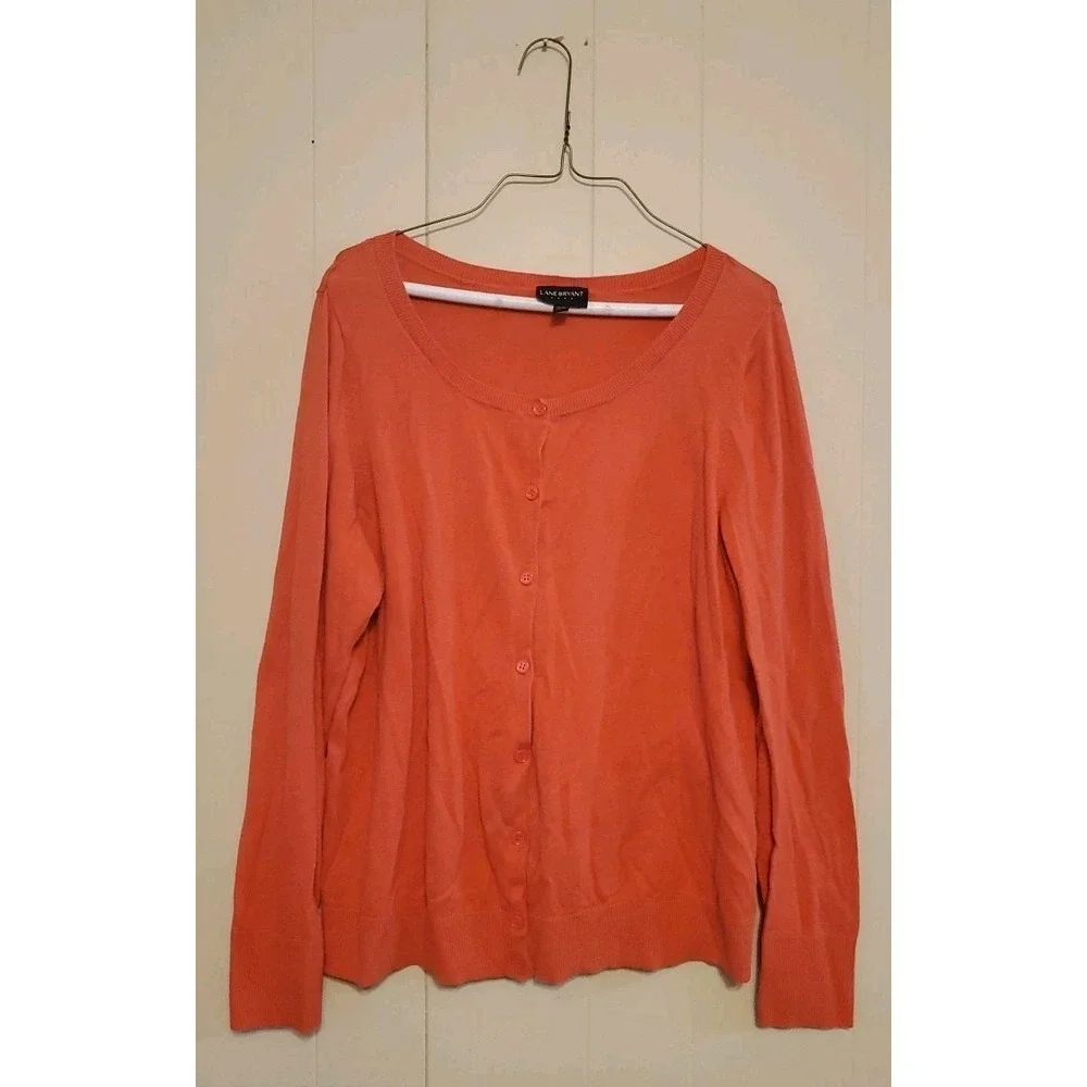 Lane Bryant Button Front Cardigan Size 18/20 Coral Pink Long Sleeve Cotton